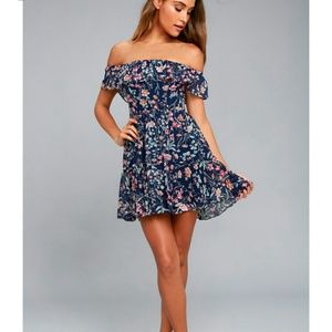 Lulu's navy blue and white off the shoulder dress